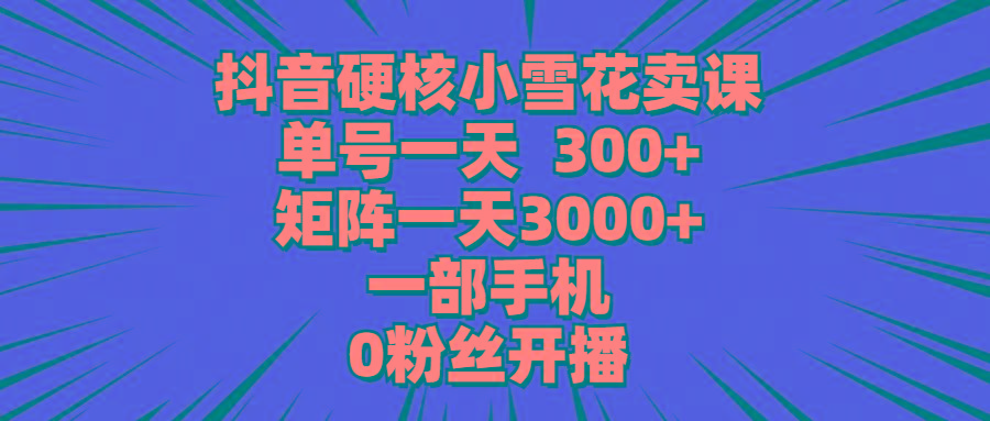 (9551期)抖音硬核小雪花卖课，单号一天300+，矩阵一天3000+，一部手机0粉丝开播-优创项目网