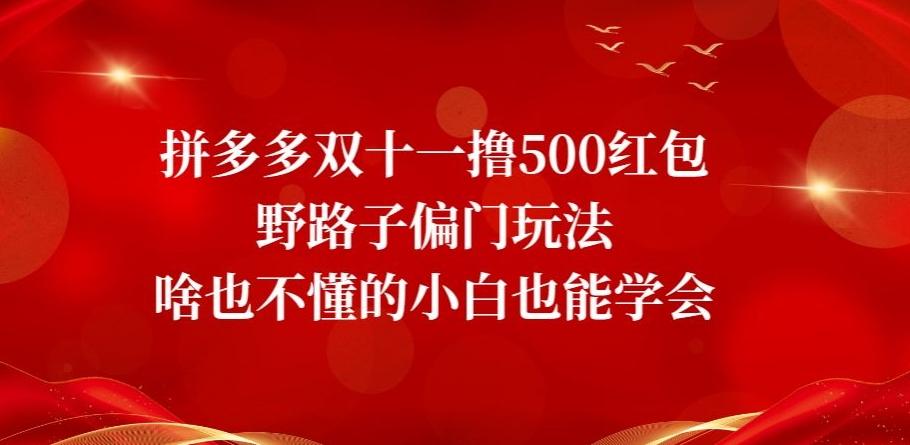 拼多多双十一撸500红包野路子偏门玩法，啥也不懂的小白也能学会【揭秘】-优创项目网